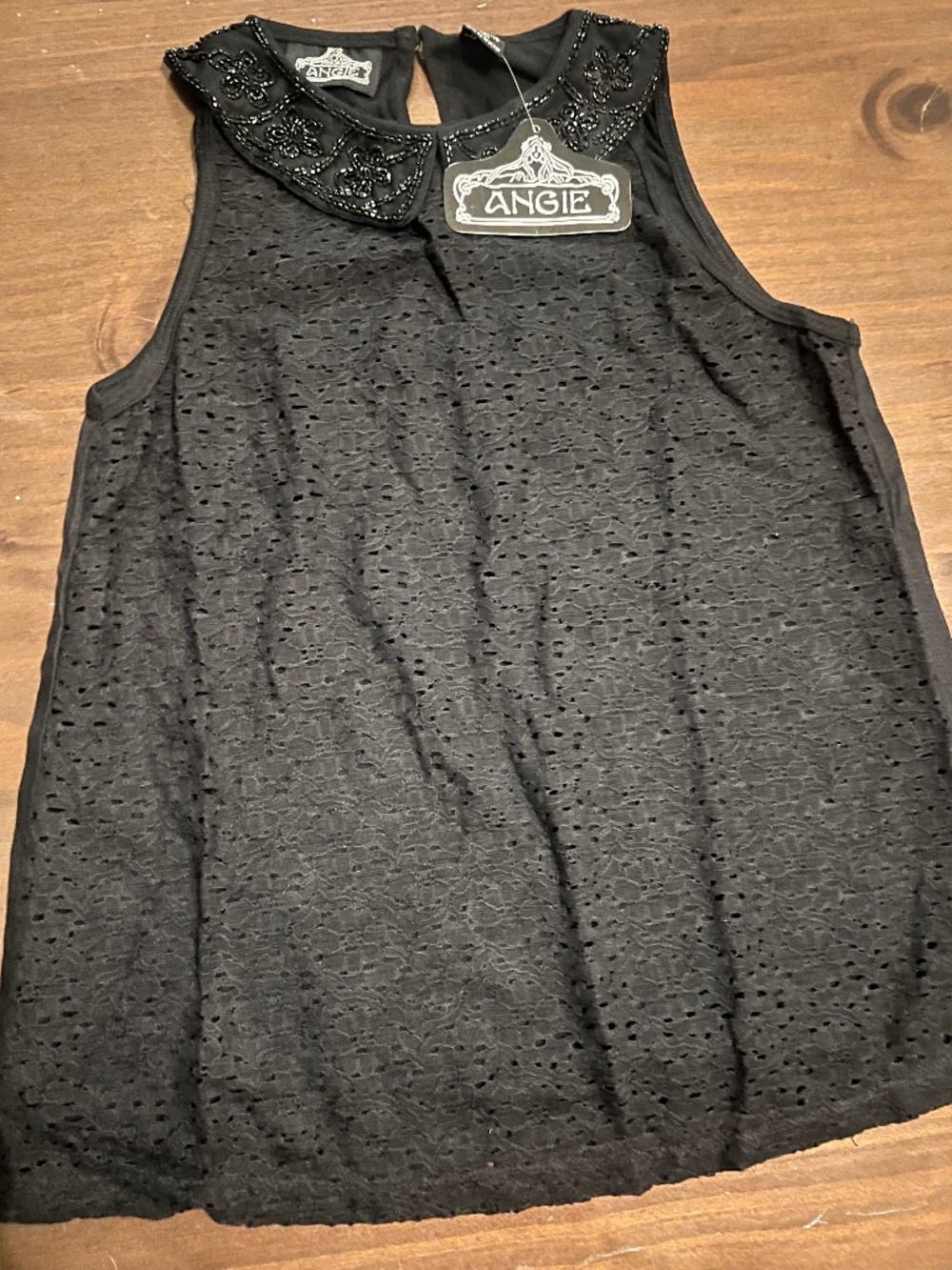 Black tank with beaded collar